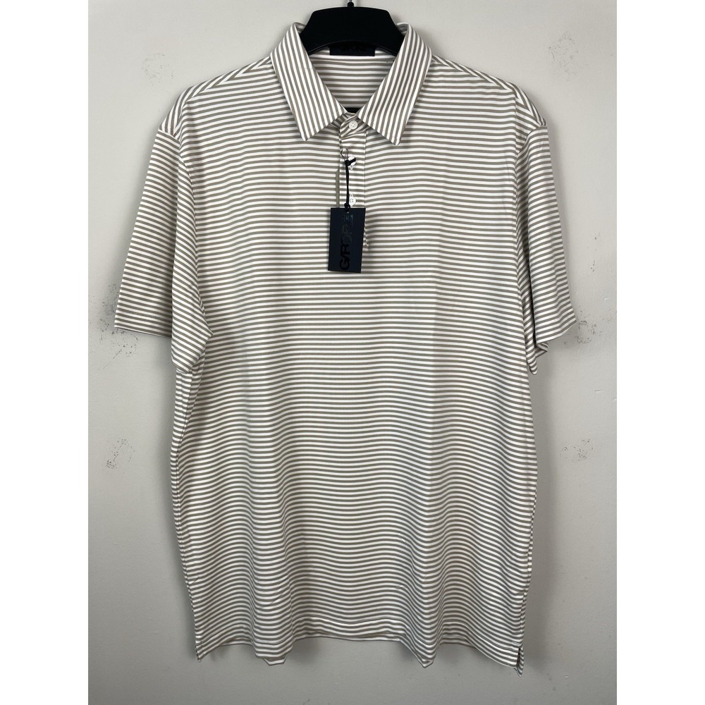 G/FORE Air Play Stripe Polo Shirt Mens XXL Dune Beige White Golf Pima Stretch - Picture 2 of 8